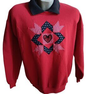 Vintage Women's XL 90s Red Heart cottagecore Peter Pan collar Sweat Shirt